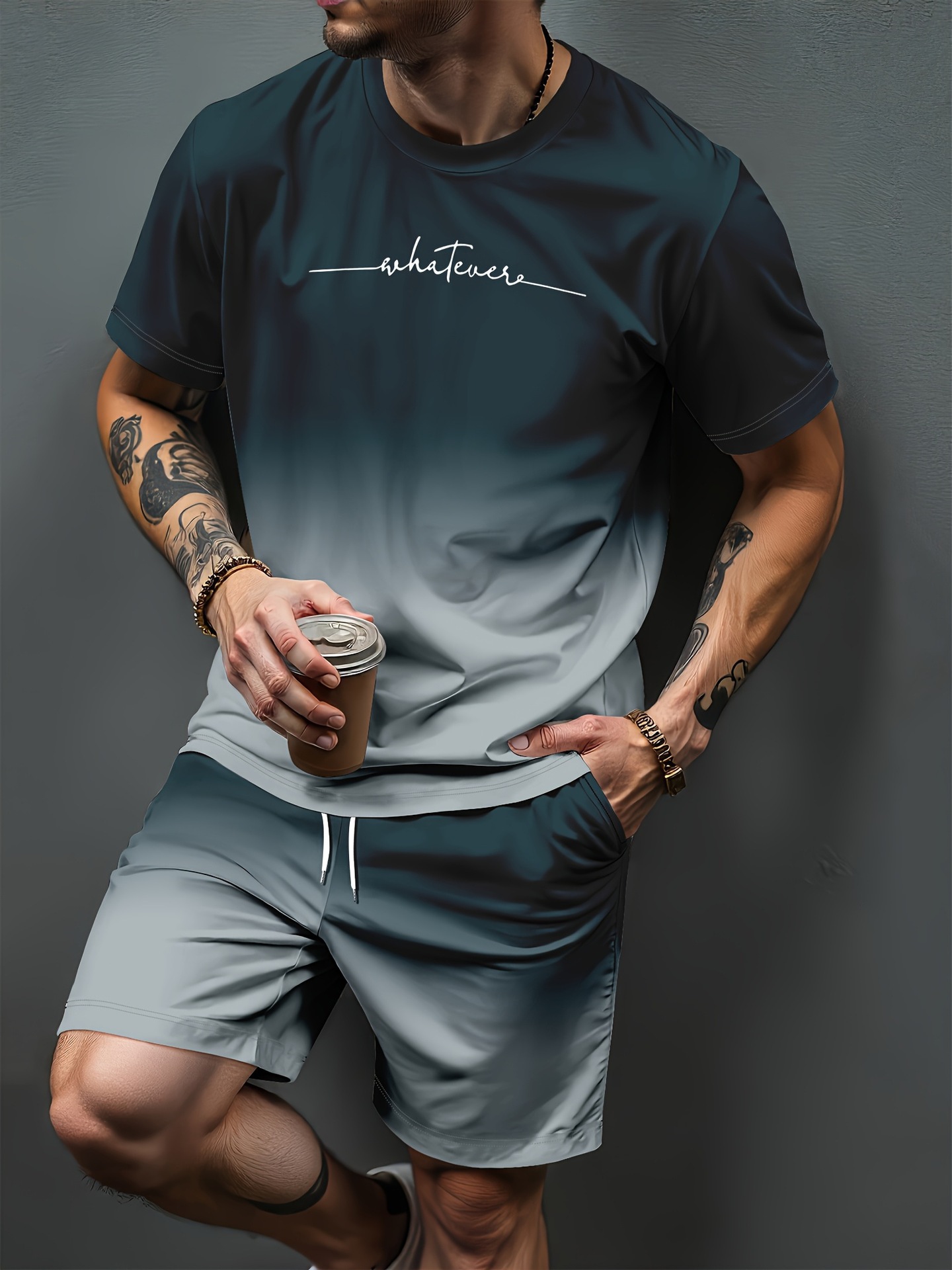 Women And Men Fashion - Gradientowy wzór liter, druk 3D, dresy