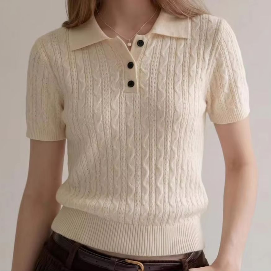 Women Fashion Style - Modna, codzienna bluzka polo z dzianiny