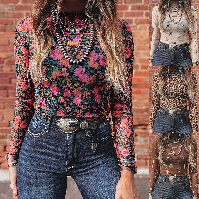 Women Fashion Style - Damska jesienna bluzka z siateczki z