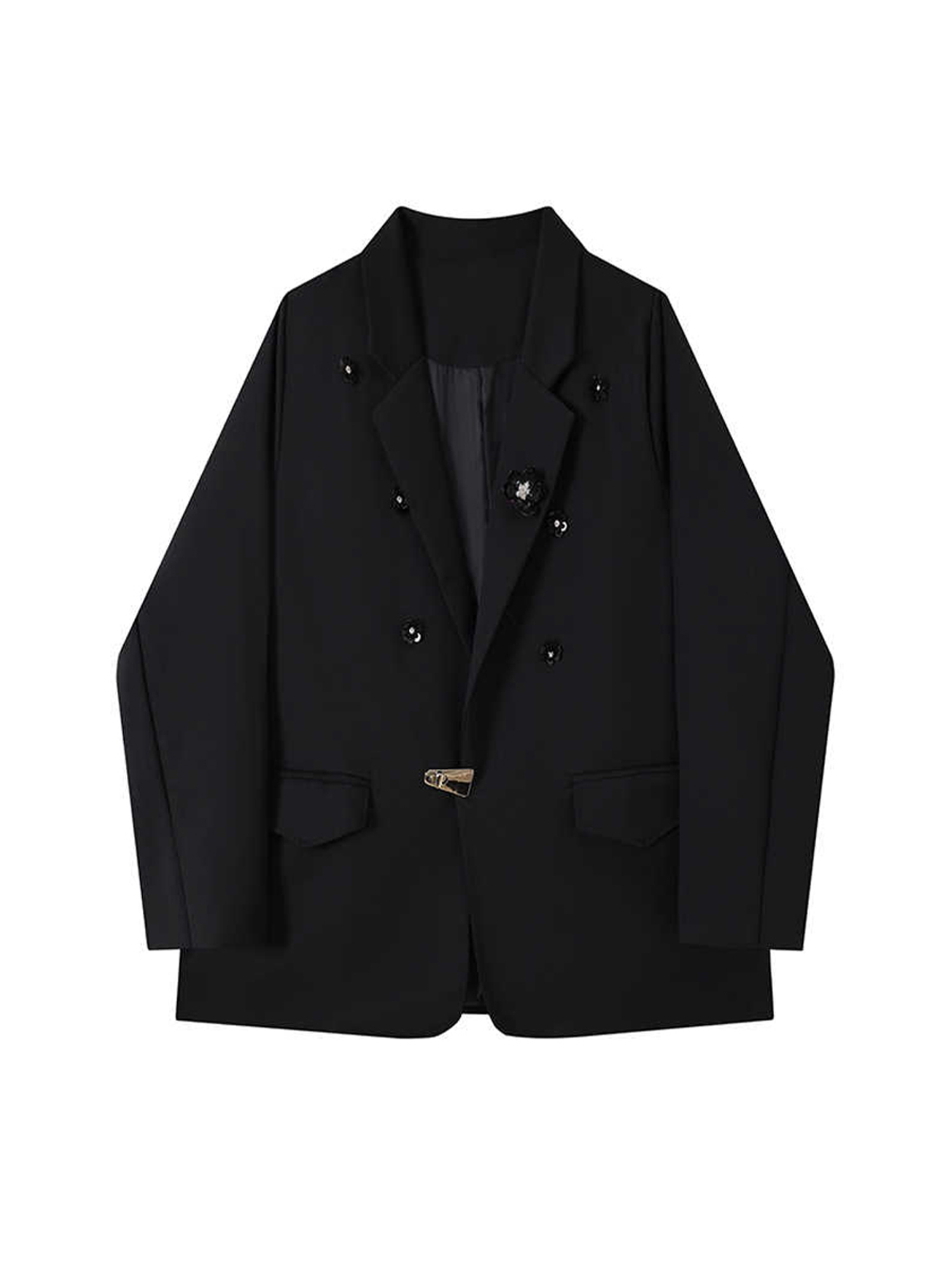 Blazer Women Oversized - Damska czarna gotycka marynarka z kwiatowym
