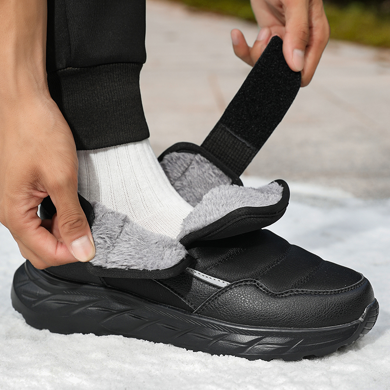 Women'S Fashion Velcro Sneakers - Zimowe, ocieplane pluszem, codzienne sneakersy, czarne