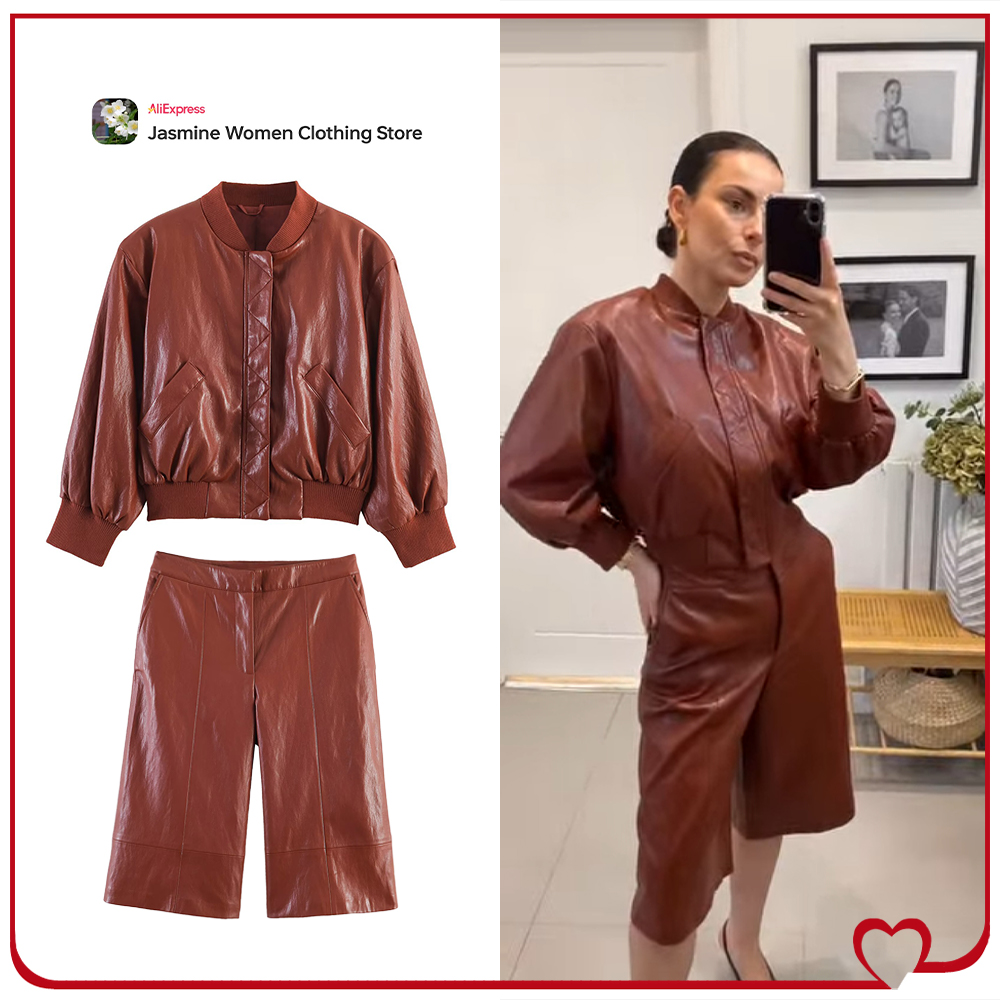 Women'S Fashion Quarter Zip - Damskie komplety z imitacji skóry: kurtka