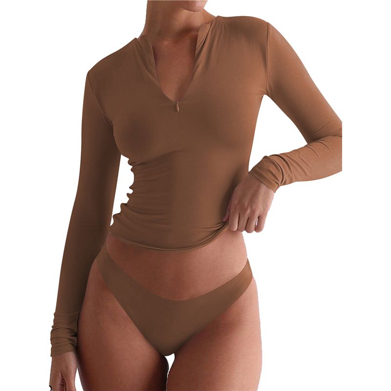 Women'S Fashion Quarter Zip - AEF6-Bluzka damska z długim rękawem, dekoltem