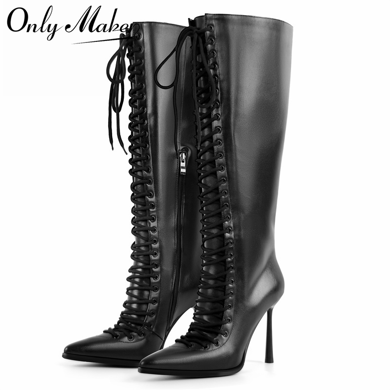 Women'S Fashion Leather Boots - Botki za kolano Onlymaker ze szpiczastym