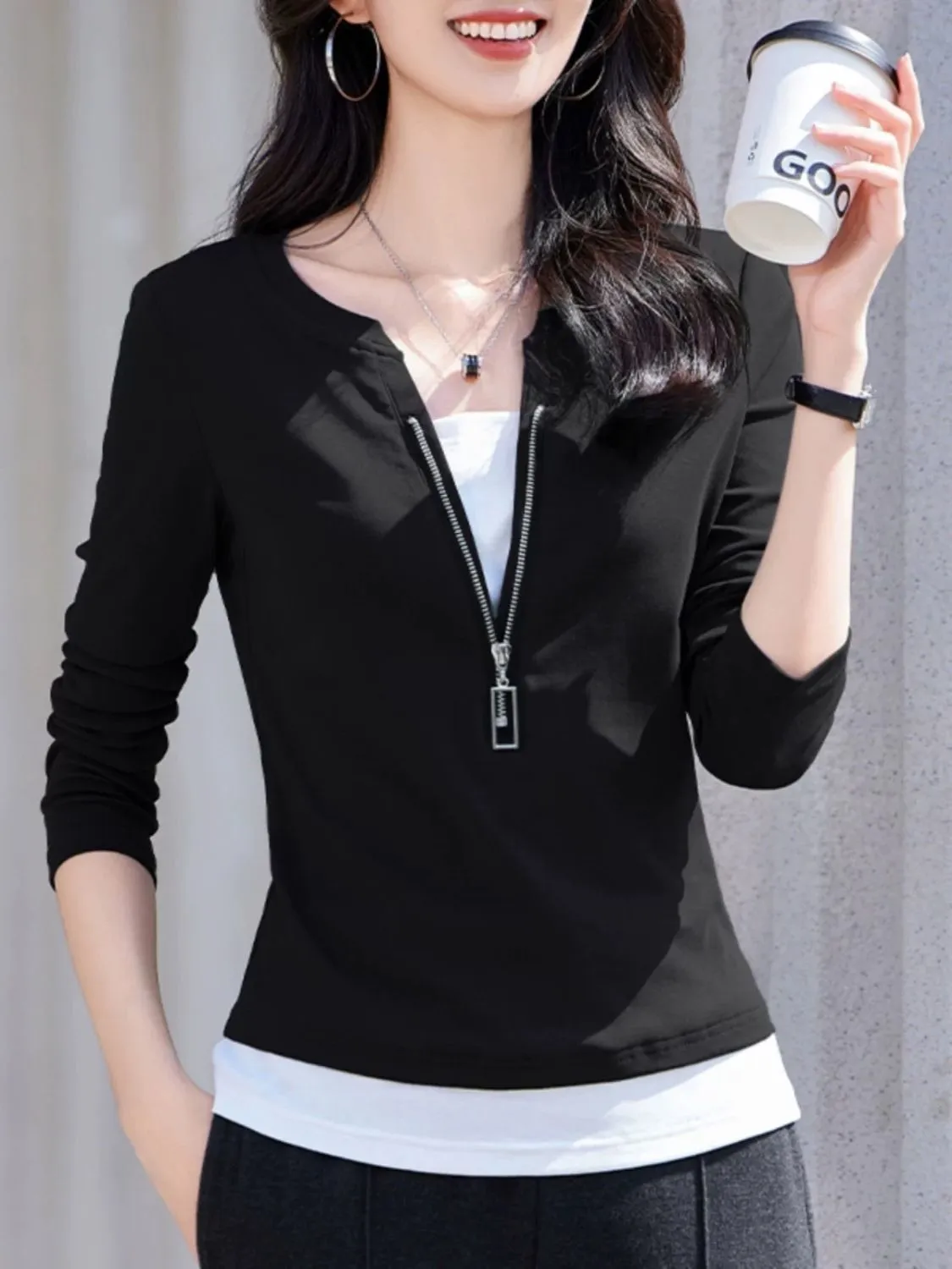 Damska bluzka z dekoltem w ser – Women'S Fashion Quarter Zip recenzja i cena