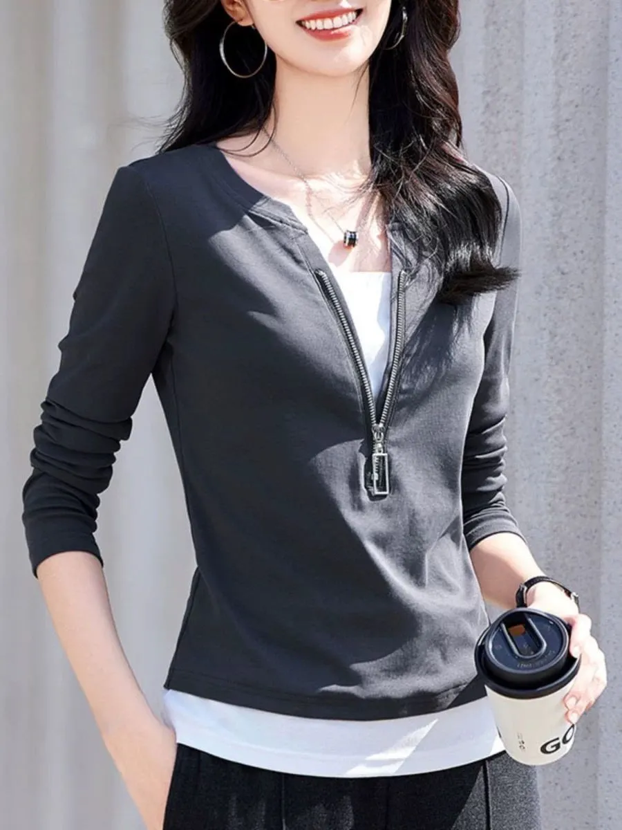 Damska bluzka z dekoltem w ser – Women'S Fashion Quarter Zip recenzja i cena