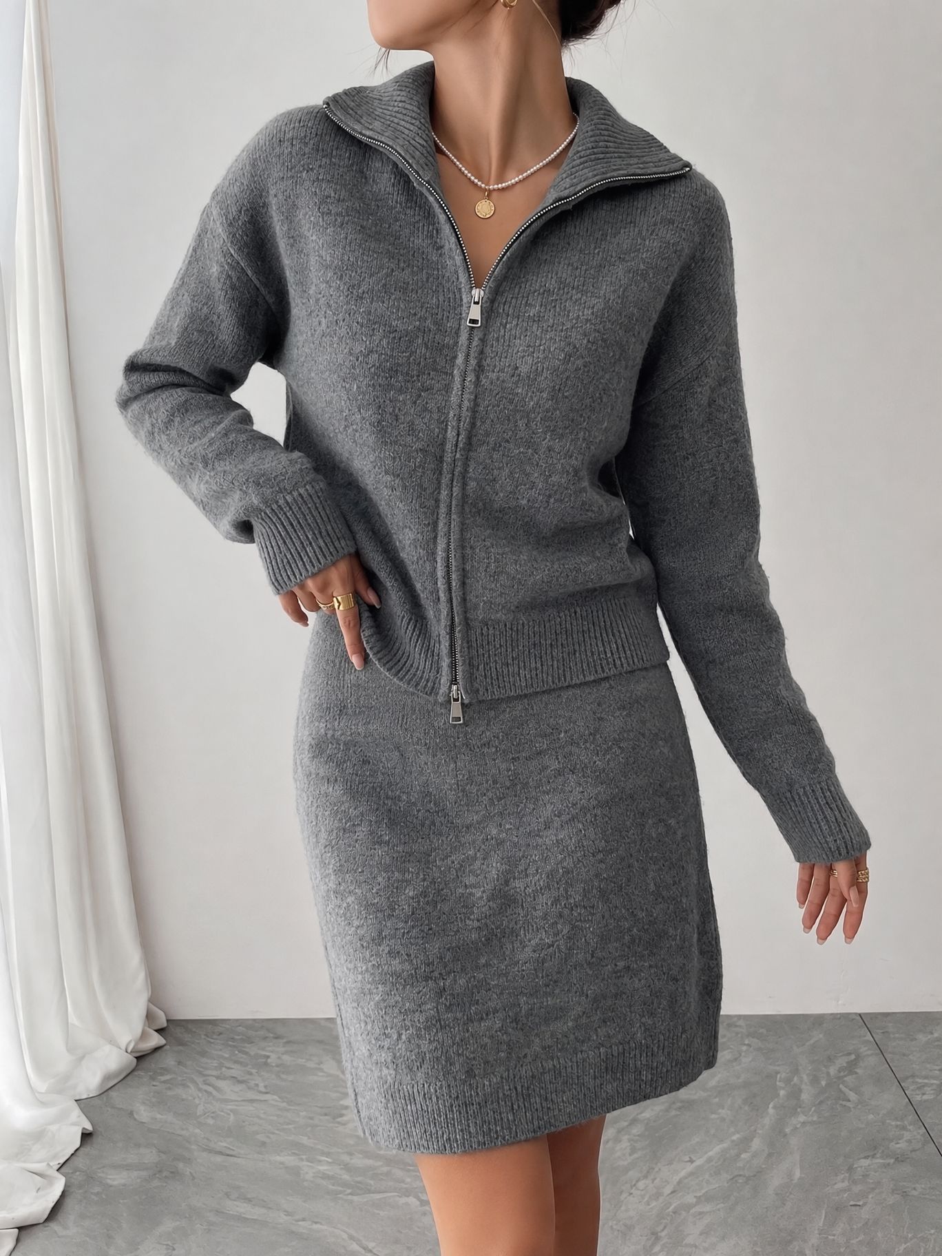 Elegancki dzianinowy komplet d – Women'S Fashion Quarter Zip recenzja i cena