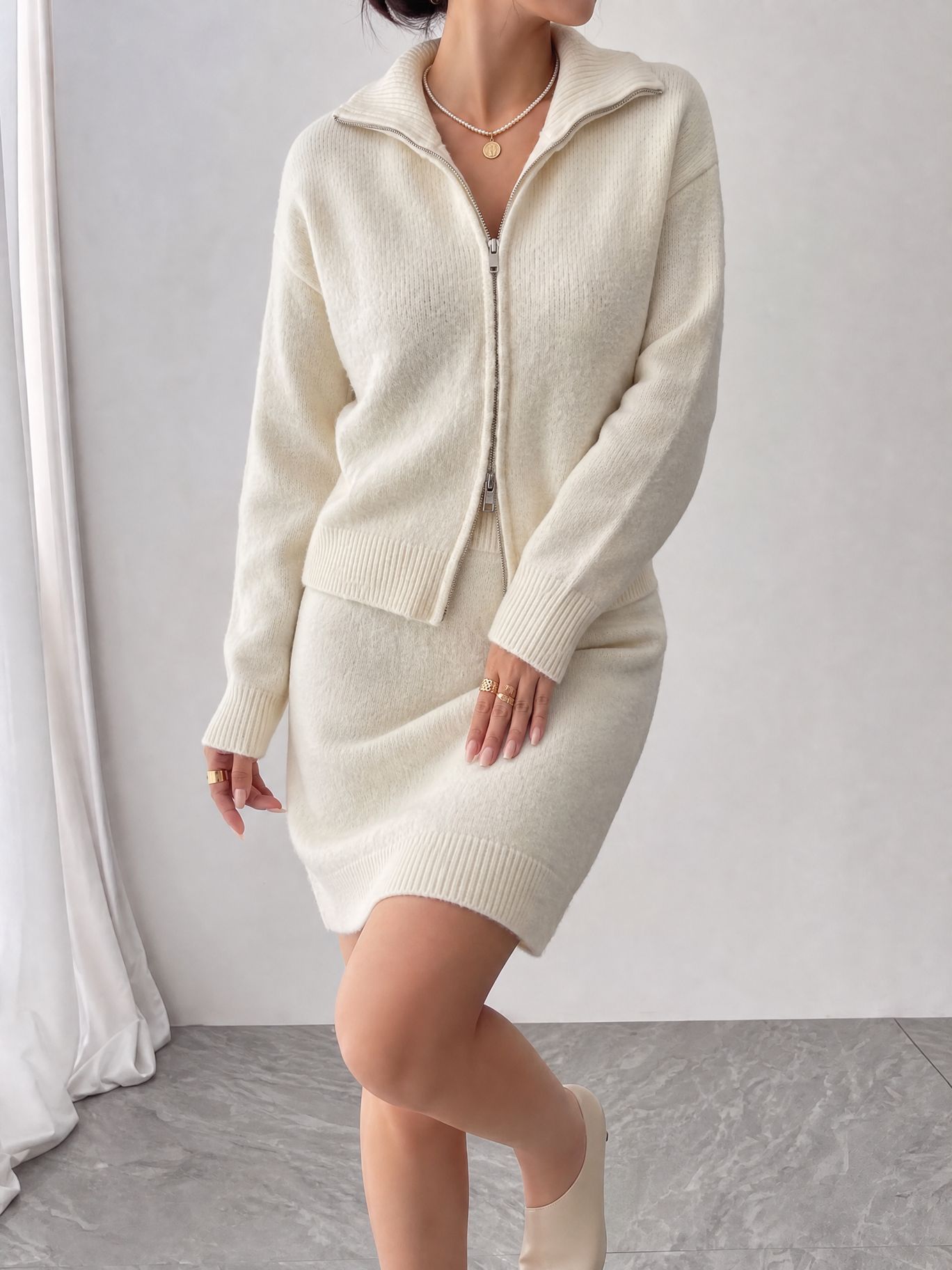 Elegancki dzianinowy komplet d – Women'S Fashion Quarter Zip recenzja i cena