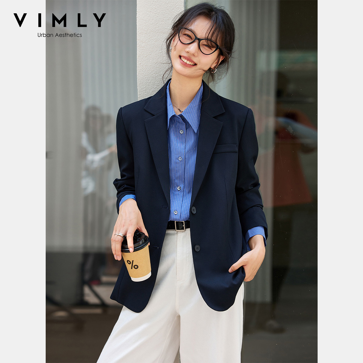 VIMLY Damskie granatowe kurtki – Blazer Women Oversized recenzja i cena