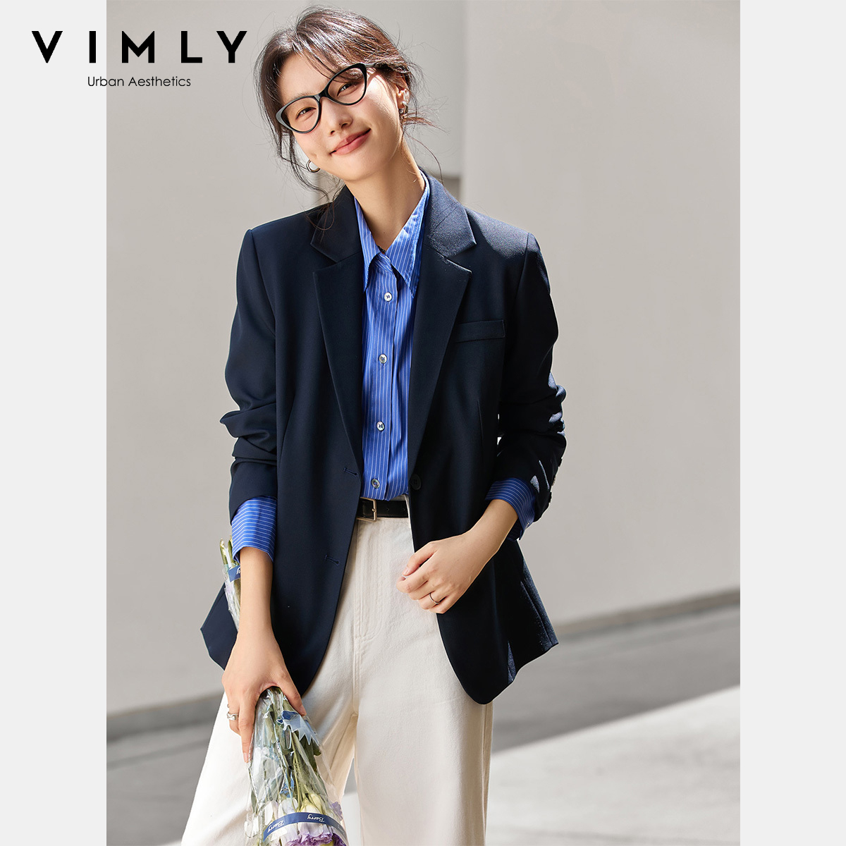 VIMLY Damskie granatowe kurtki – Blazer Women Oversized recenzja i cena
