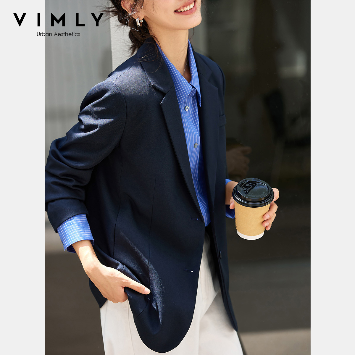 VIMLY Damskie granatowe kurtki – Blazer Women Oversized recenzja i cena
